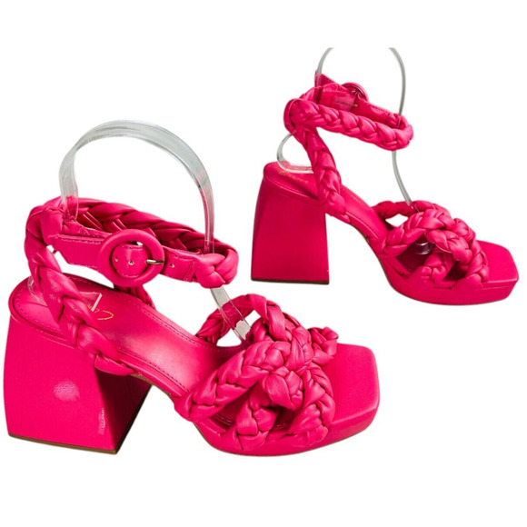 Circus by Sam Edelman Flamingo Pink Mable Braided Strap Heels Sandals 8M EU 38 - Picture 1 of 9
